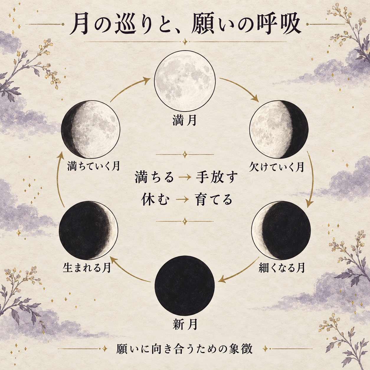 月の満ち欠けと願いの巡りの図解